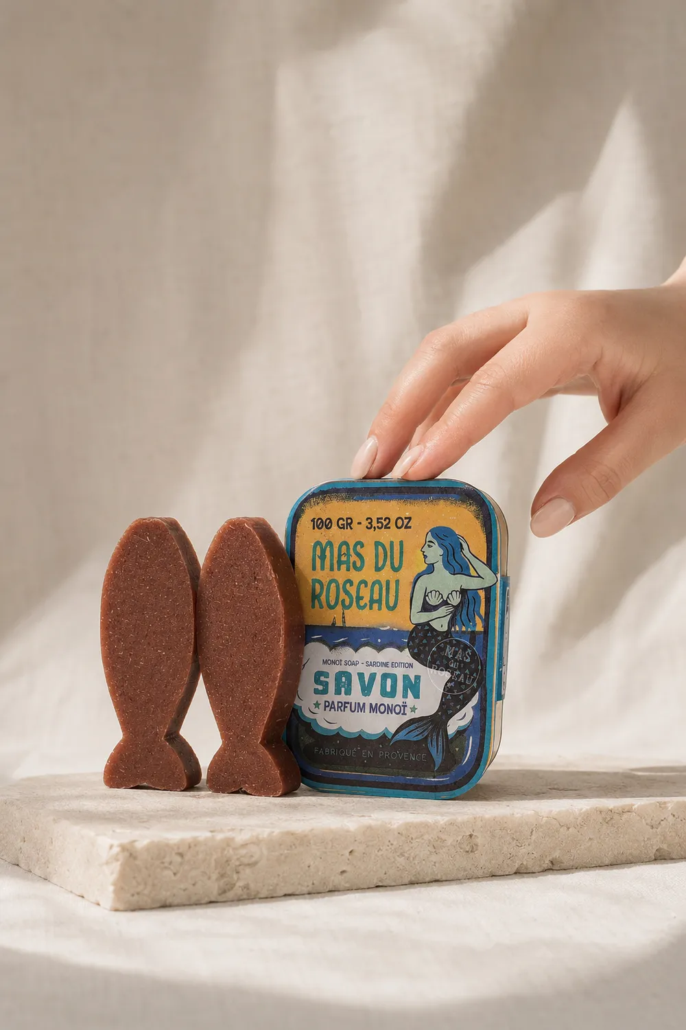 Mas du Roseau Pépites Sardine Monoï savon solide boîte 2 pièces