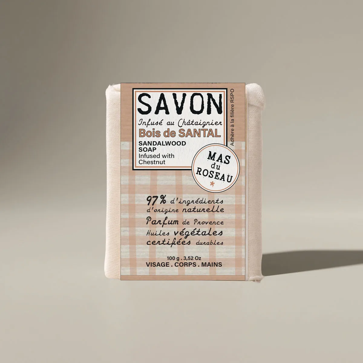 Mas du Roseau Philosophie savon solide Bois de Santal mini format