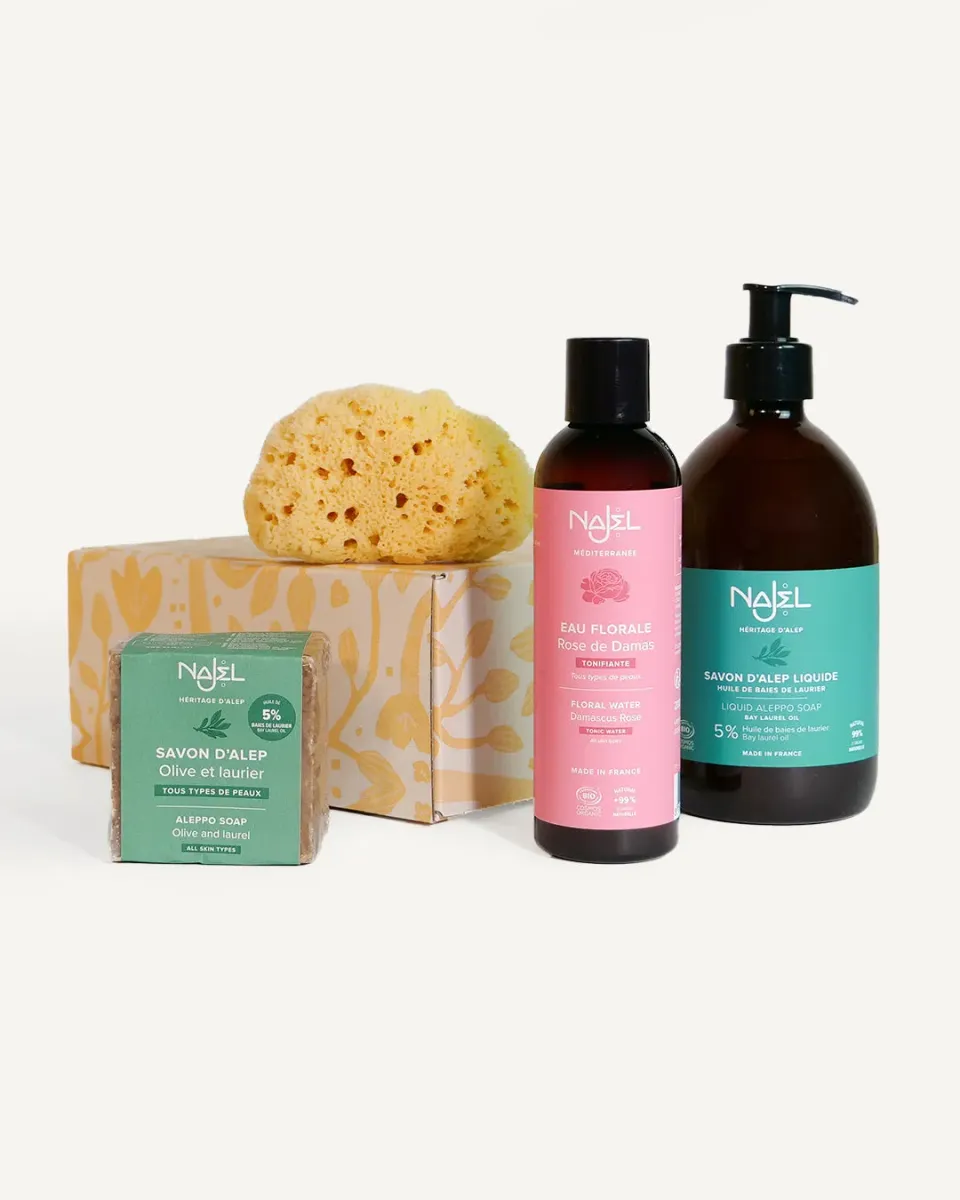 Najel coffret découverte d’Alep savon rose éponge