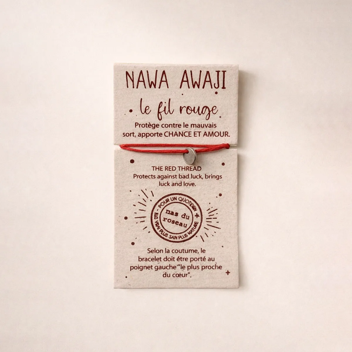 Mas du Roseau Nawa Awaji bracelet fil rouge porte-bonheur
