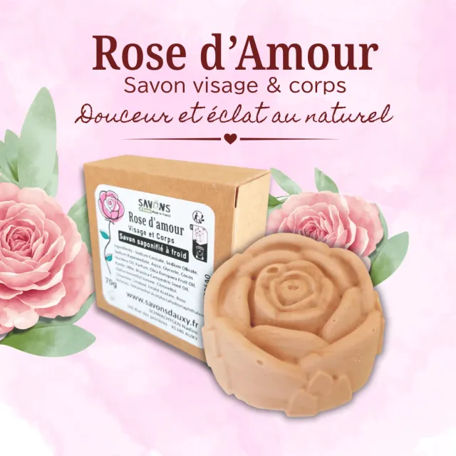Savons d'Auxy Rose d'Amour savon solide 70 g argile rose