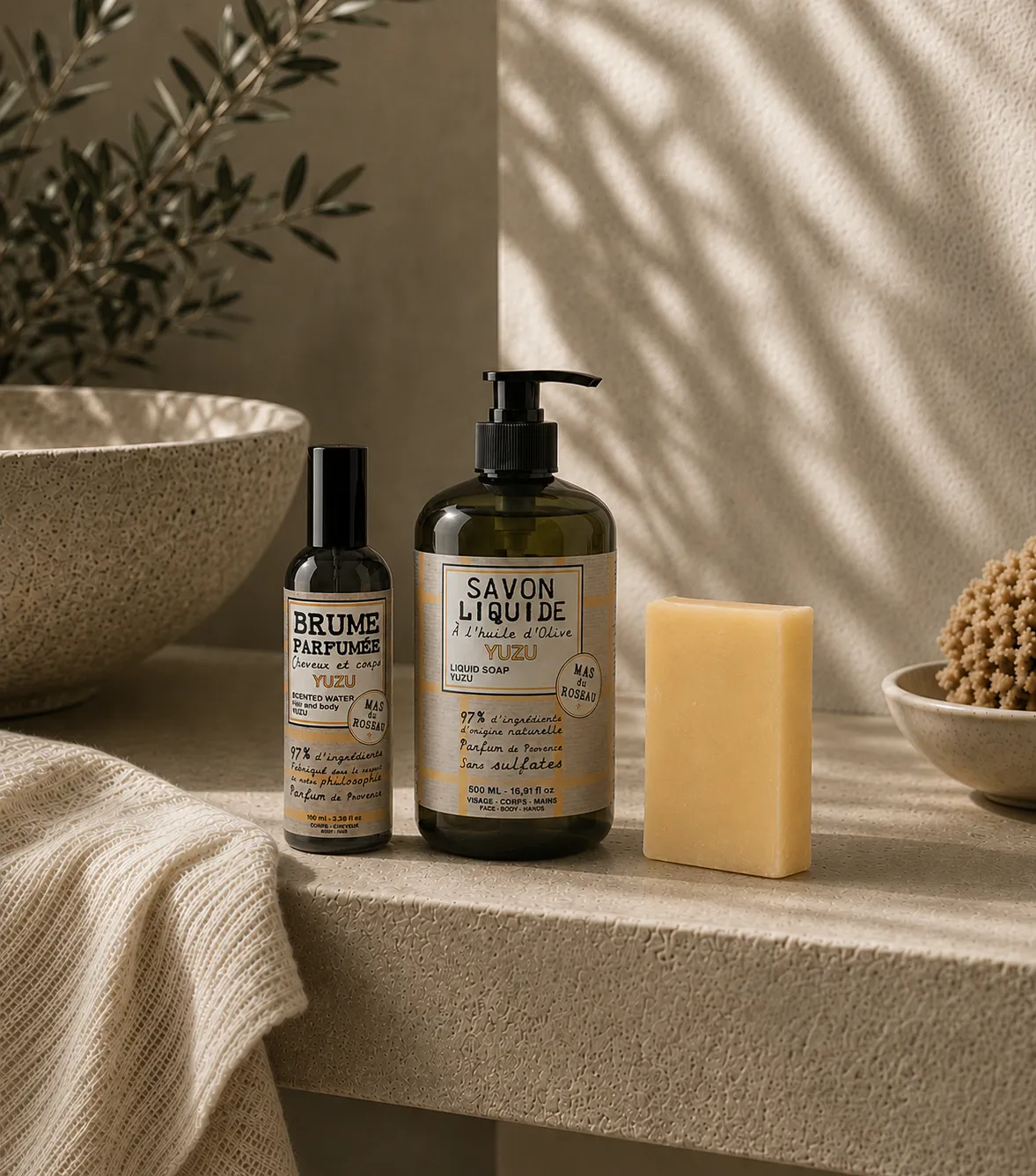 Mas du Roseau Philosophie Yuzu coffret savon brume citronné