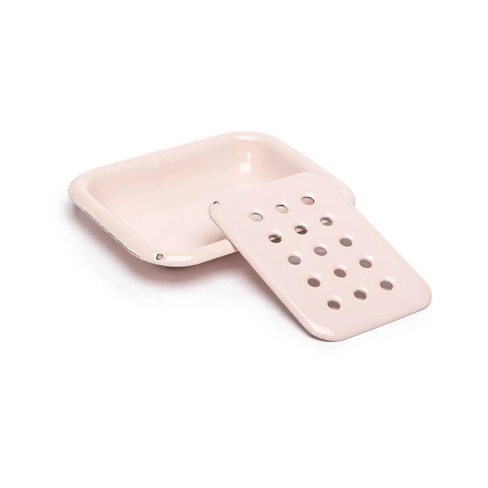 Savonnerie Buissonnière porte-savon émail rose pastel 13cm
