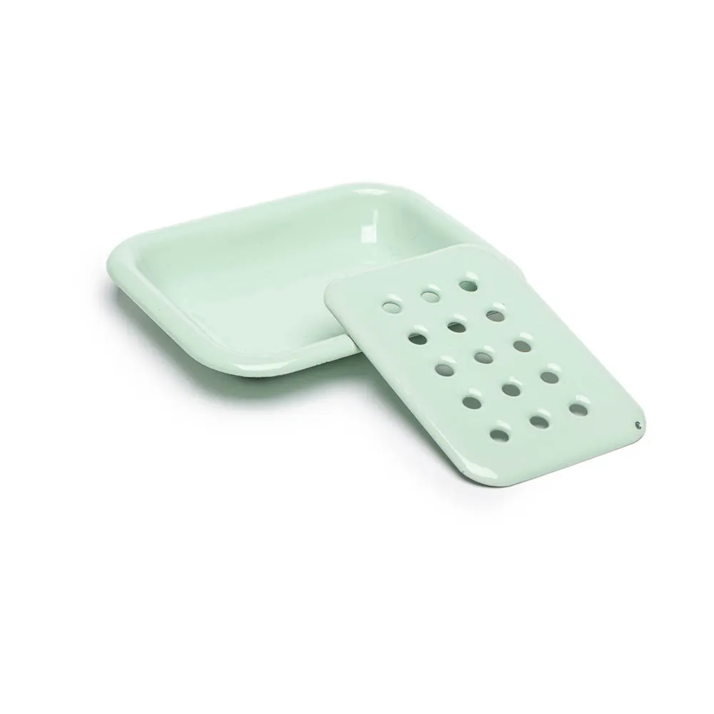 Savonnerie Buissonnière porte-savon émail vert pastel 13cm