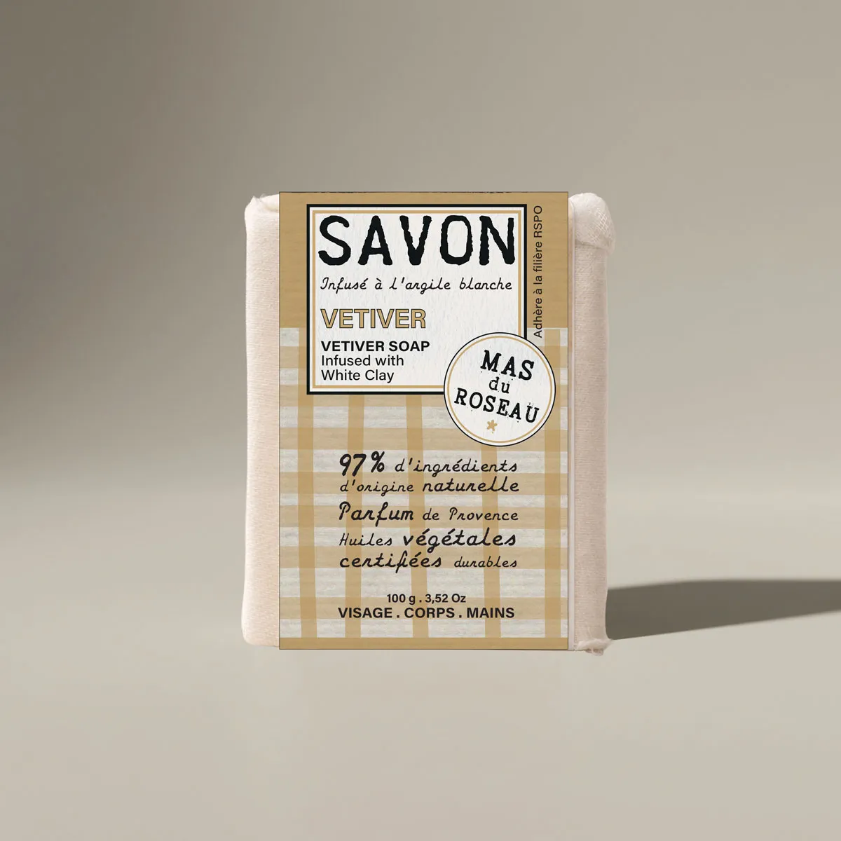 Mas du Roseau Philosophie Savon Solide Vétiver parfum boisé