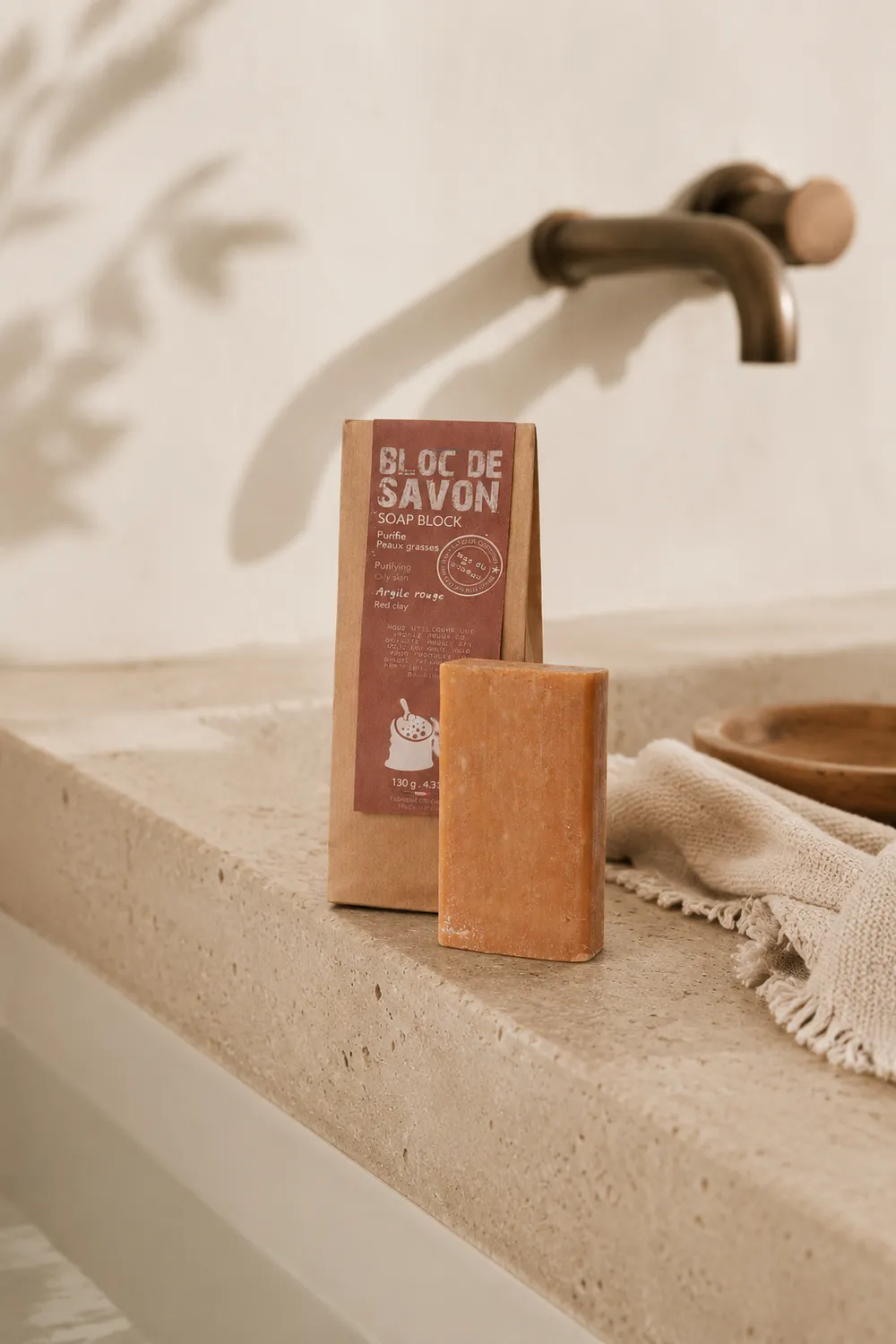 Mas du Roseau Collecte Argile rouge bloc de savon sans parfum