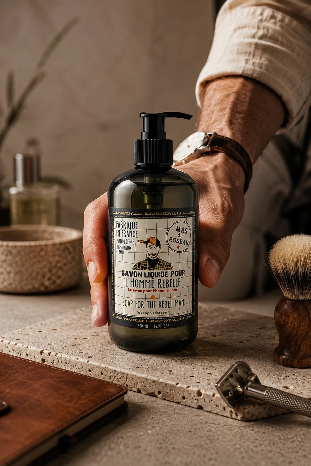 Mas du Roseau Just Men savon liquide Rebelle 3-en-1 cèdre