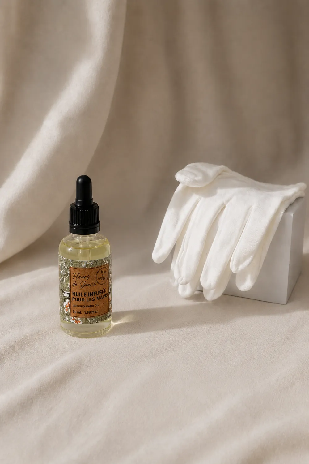 Mas du Roseau Infusions Fleurs de souci kit huile mains gants
