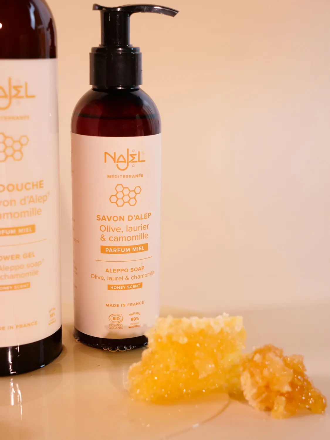 Najel savon d’Alep liquide miel 200ml peaux normales