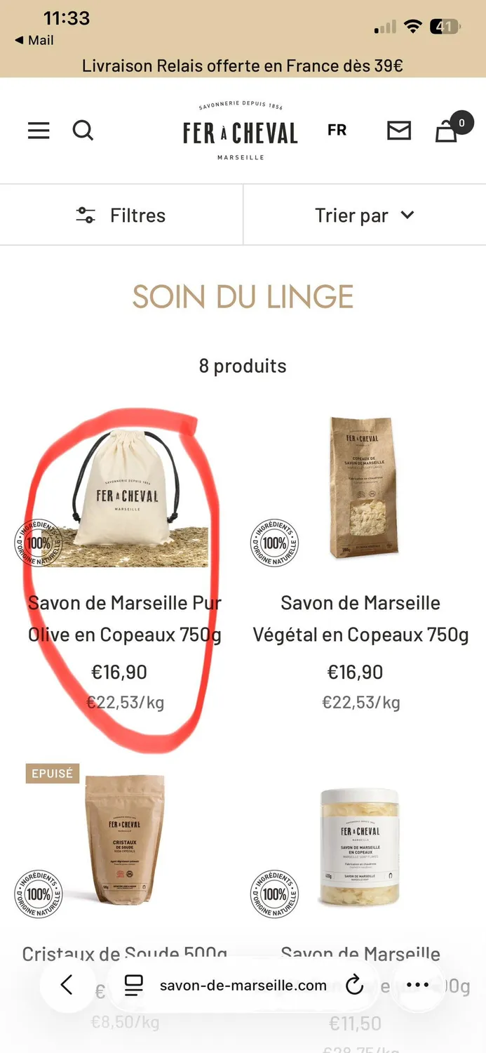 Fer à Cheval Copeaux Marseille Pur Olive 750 g lessive