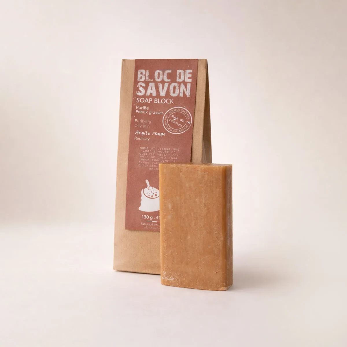 Mas du Roseau Collecte Argile rouge bloc de savon sans parfum