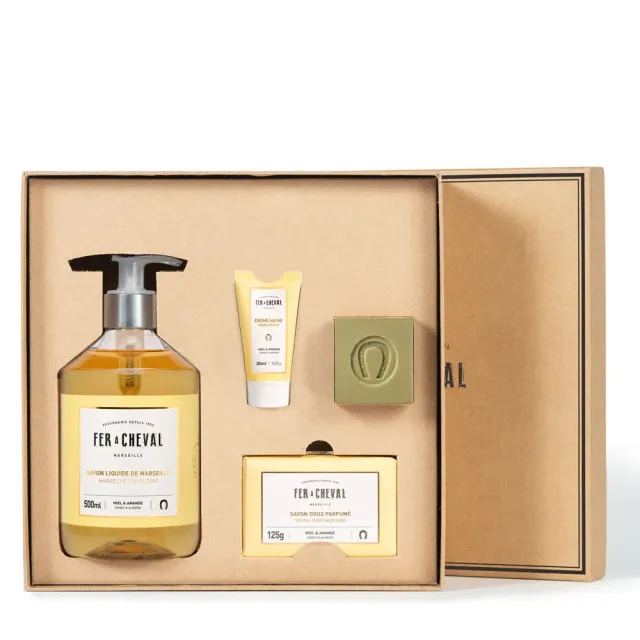 Savonnerie Fer à Cheval Gourmandise coffret savons miel amande 4 soins