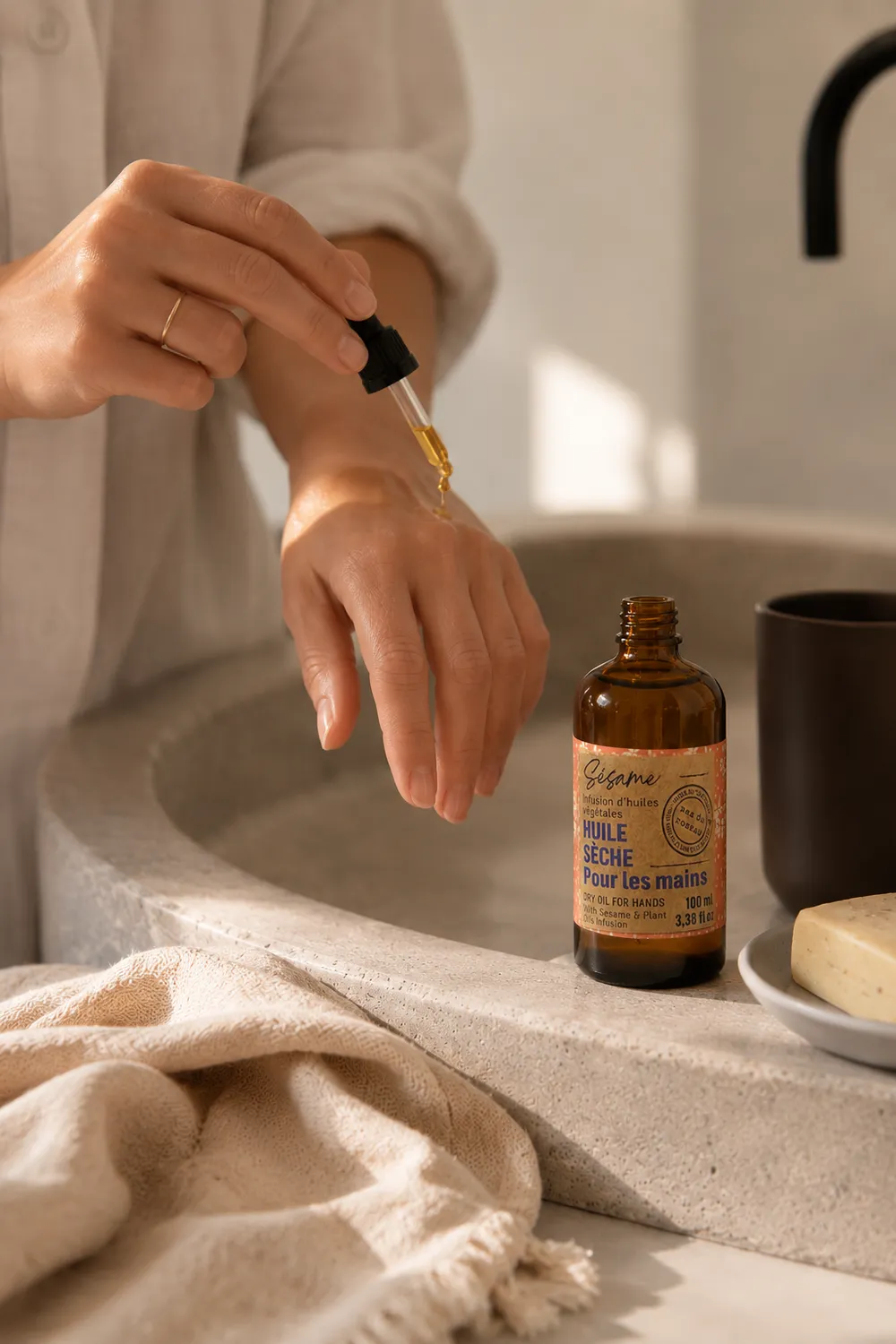 Mas du Roseau Infusions Huile sèche mains Sésame rose