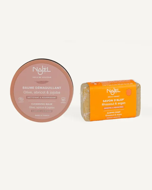 Najel Kit Double Nettoyage baume + savon Alep peaux sensibles