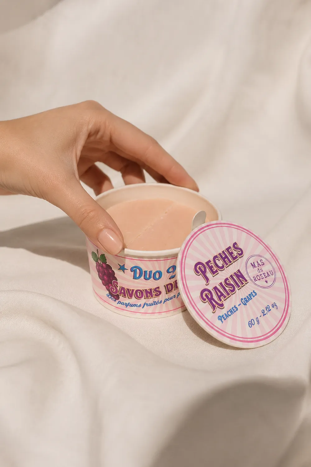 Mas du Roseau Pépites Pêche & Raisin savon pot glace