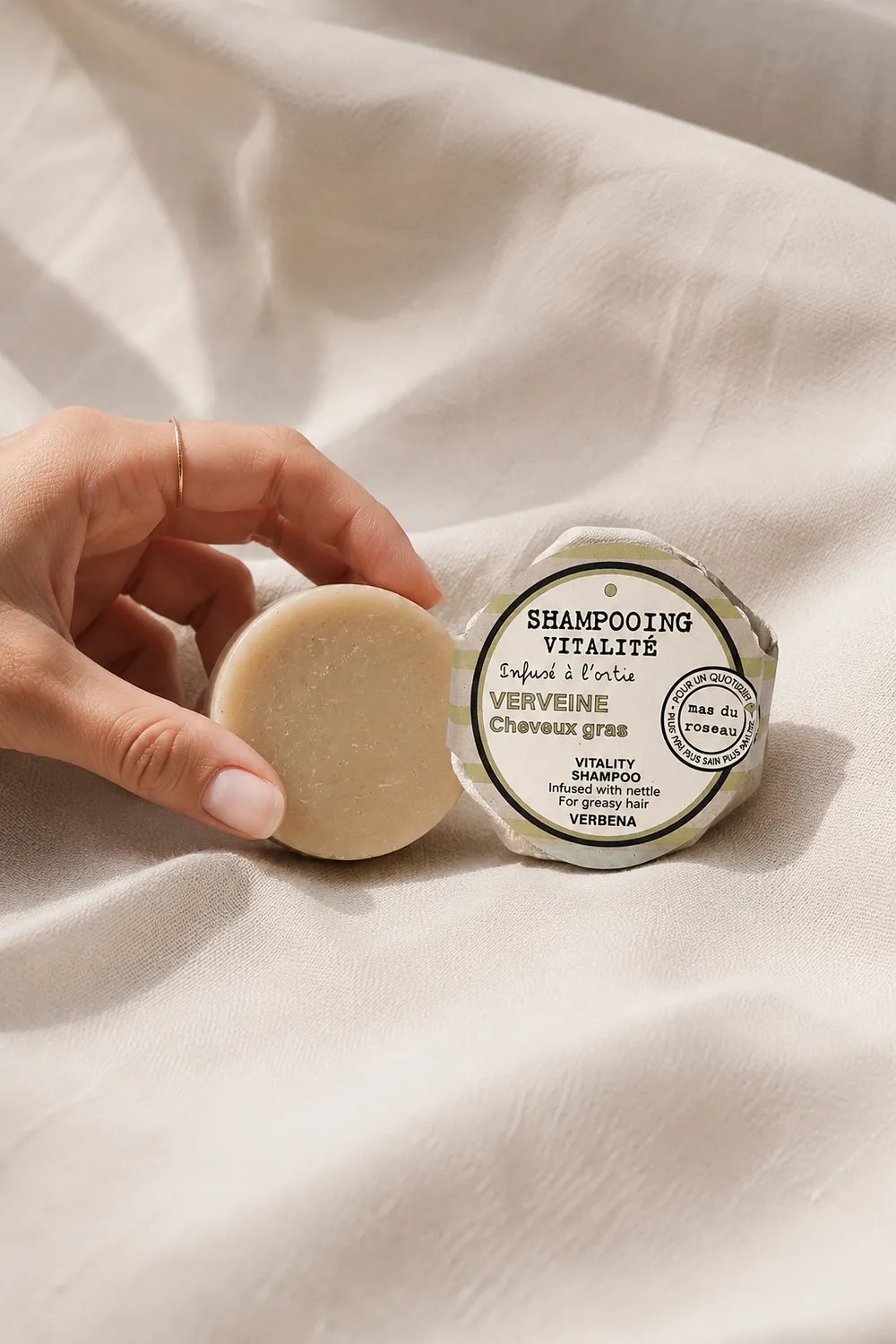 Mas du Roseau Philosophie Vitalité shampoing solide verveine