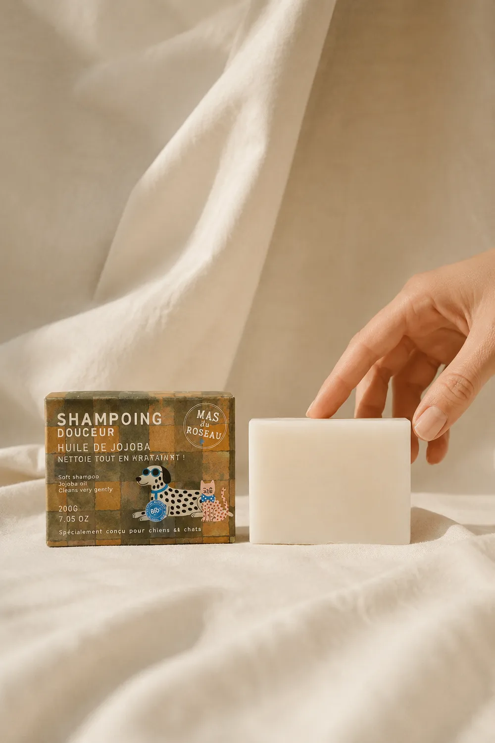 Mas du Roseau Wouf & Co Shampoing Douceur savon solide sans parfum