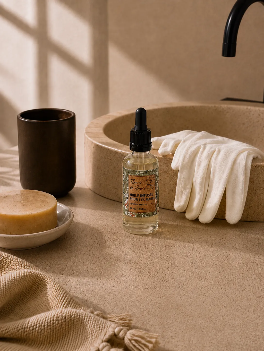Mas du Roseau Infusions Fleurs de souci kit huile mains gants