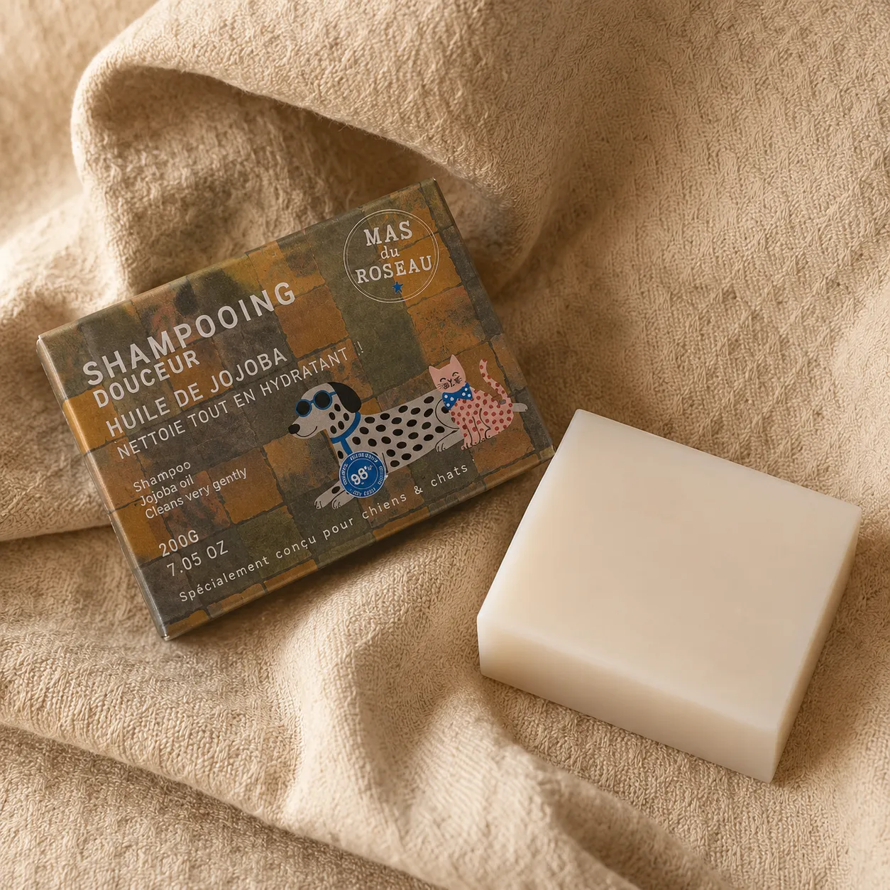 Mas du Roseau Wouf & Co Shampoing Douceur savon solide sans parfum
