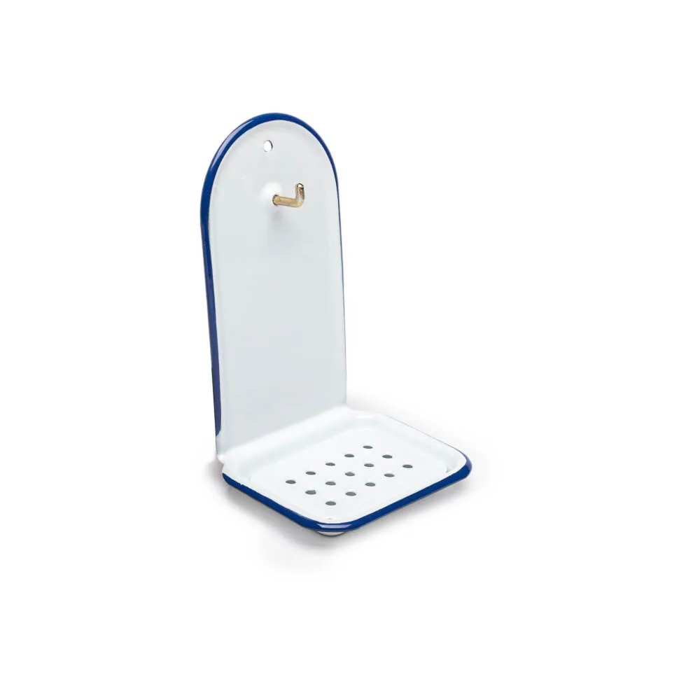 Savonnerie Buissonnière porte-savon haut émail bleu blanc