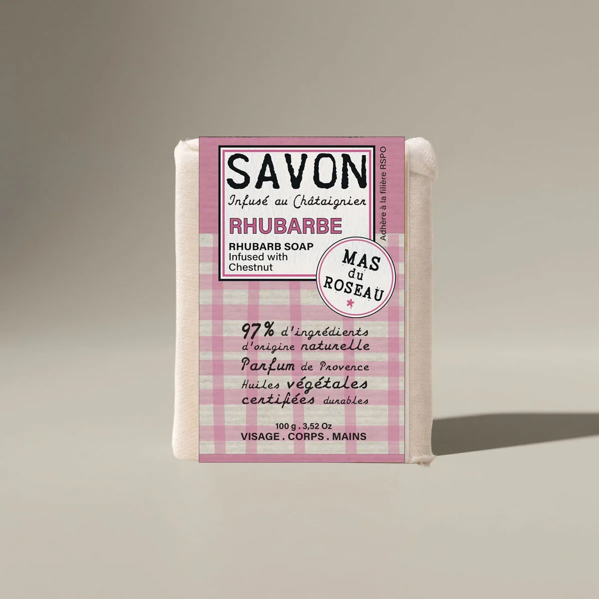 Mas du Roseau Philosophie Rhubarbe savon solide mini format fruité