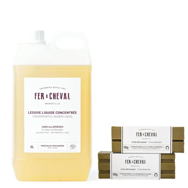 Savonnerie Fer à Cheval Trio Linge Lessive 2L + 2 sticks