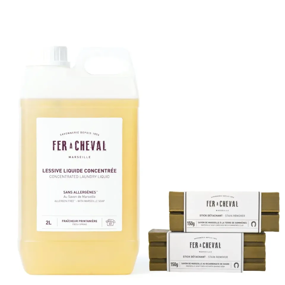 Savonnerie Fer à Cheval Trio Linge Lessive 2L + 2 sticks