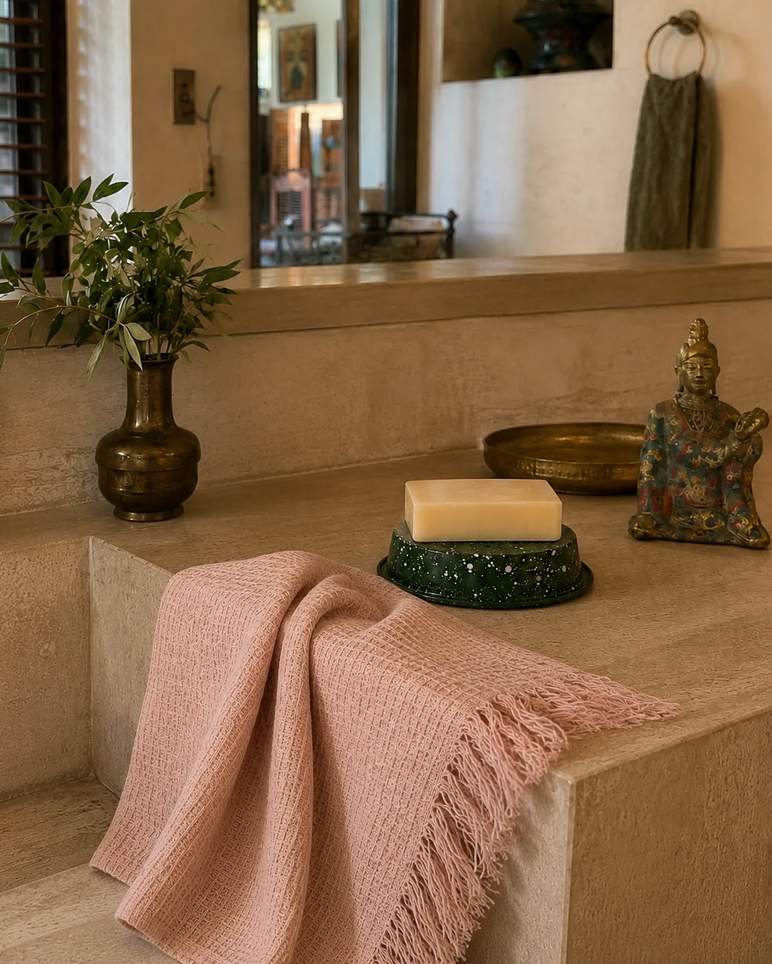 Mas du Roseau serviette coton rose visage et mains