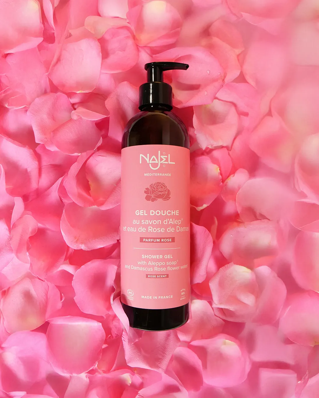 Najel gel douche rose savon d’Alep 500ml peaux sensibles