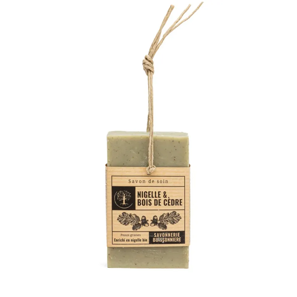 Savonnerie Buissonnière Nigelle Cèdre savon bio 100g peaux grasses