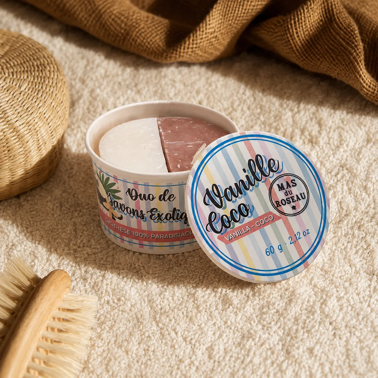 Mas du Roseau Pépites Savon glace Vanille et Coco pot 2 savons