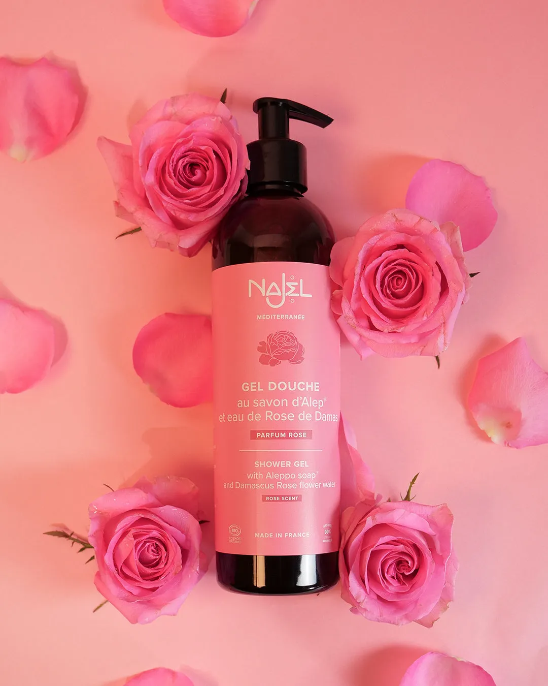Najel gel douche rose savon d’Alep 500ml peaux sensibles