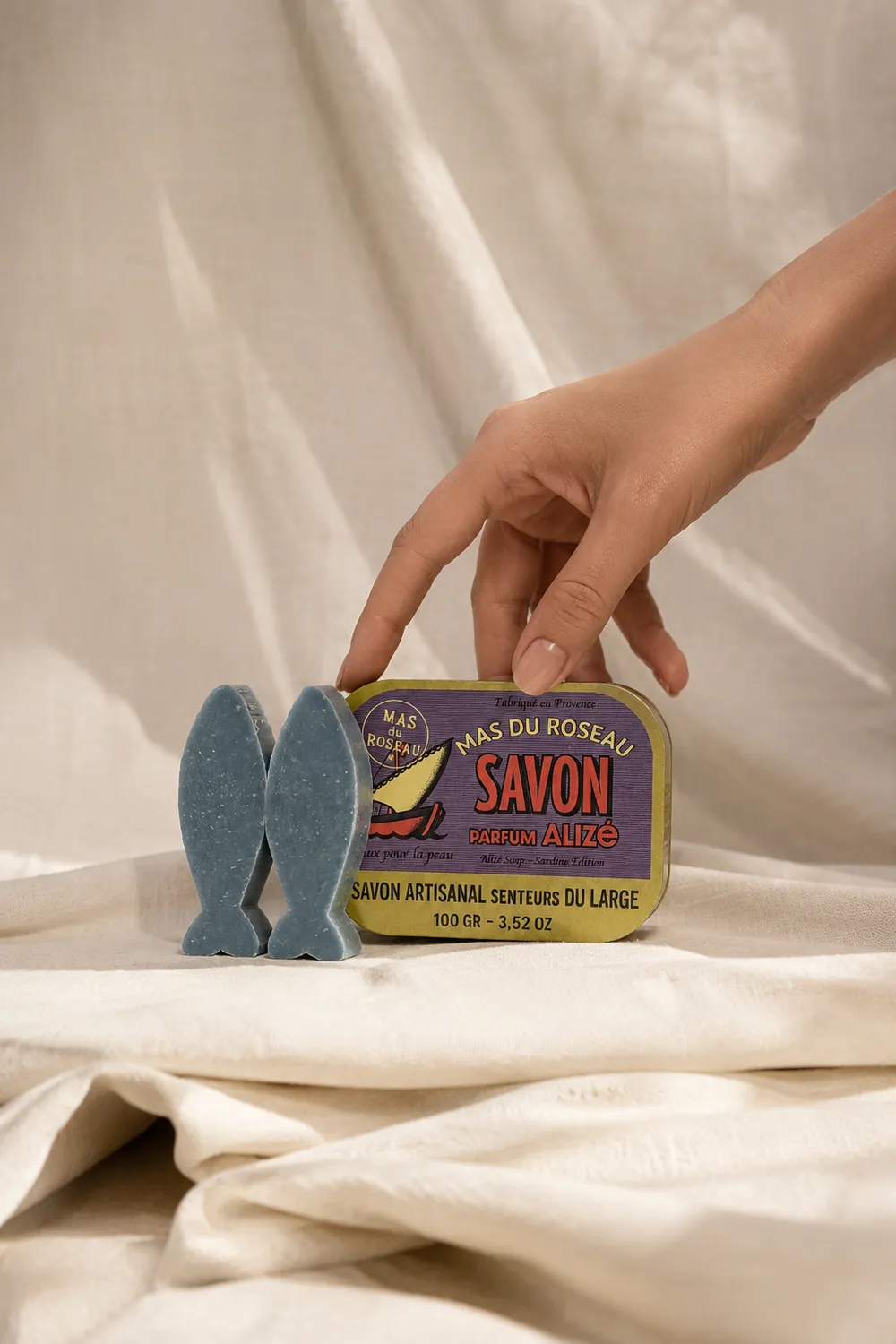 Mas du Roseau Pépites Sardine Alizé savon boîte 2 parfum marin