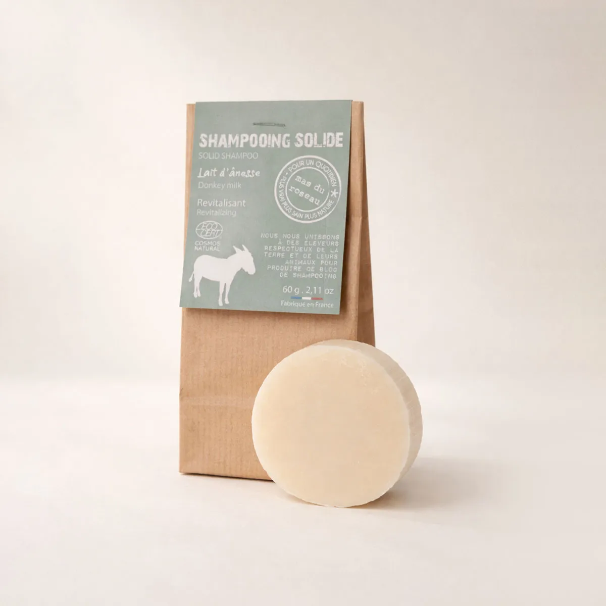 Mas du Roseau Collecte lait d'ânesse shampoing solide sans parfum