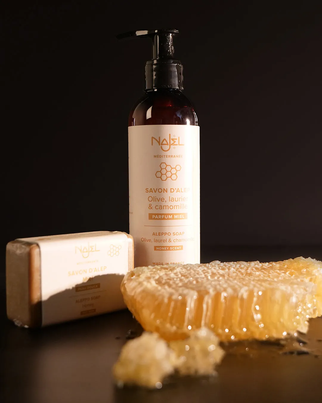 Najel savon d’Alep liquide miel 200ml peaux normales