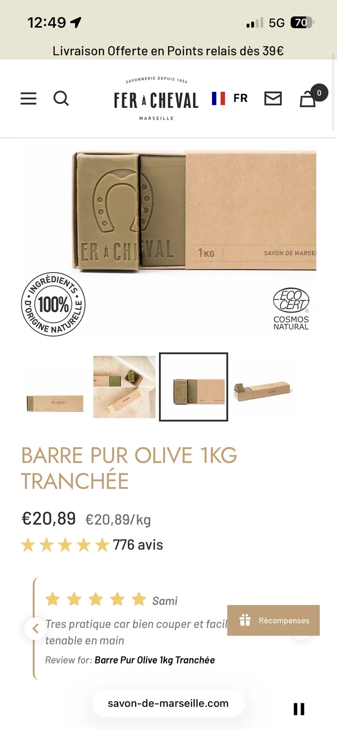 Fer à Cheval Authentique Pur Olive barre Marseille 4kg familiale