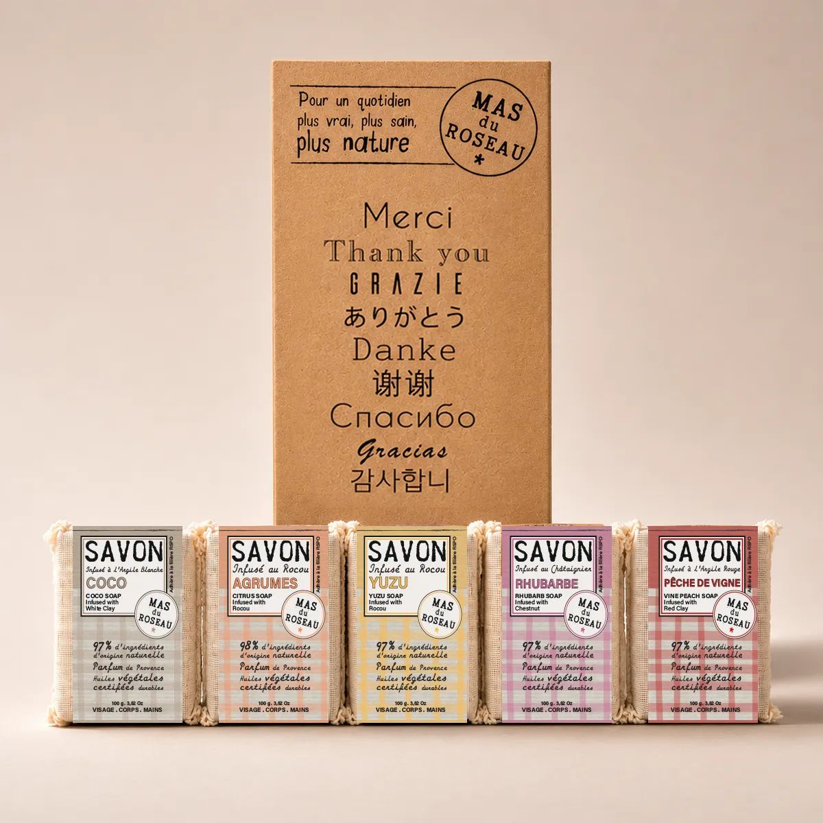 Mas du Roseau Philosophie coffret 5 savonnettes fruitées cadeau