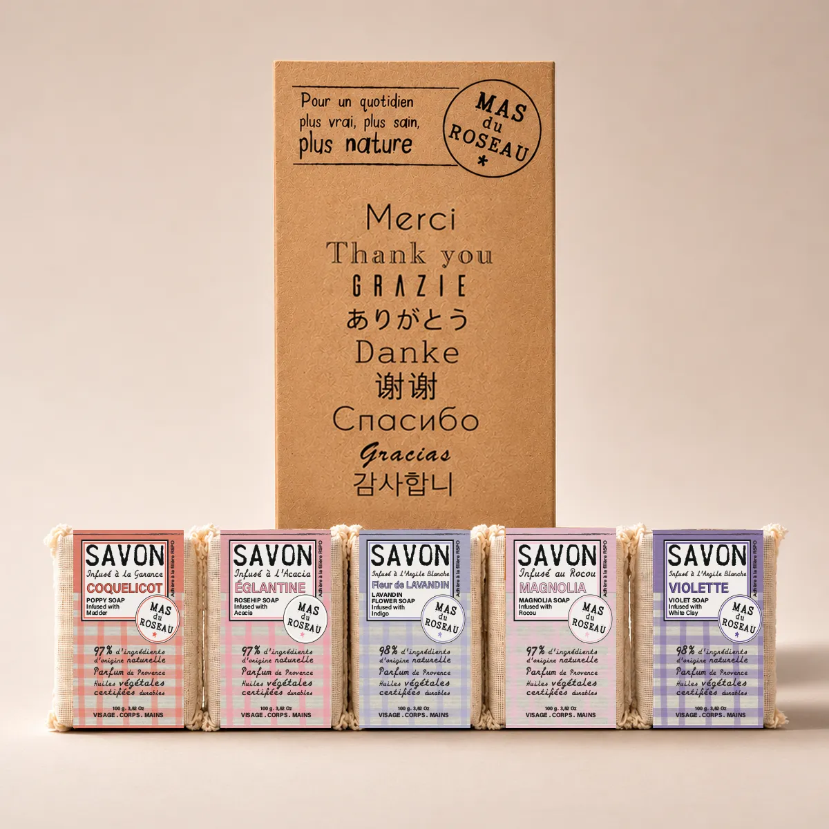 Mas du Roseau Philosophie coffret 5 savonnettes fleuries Provence