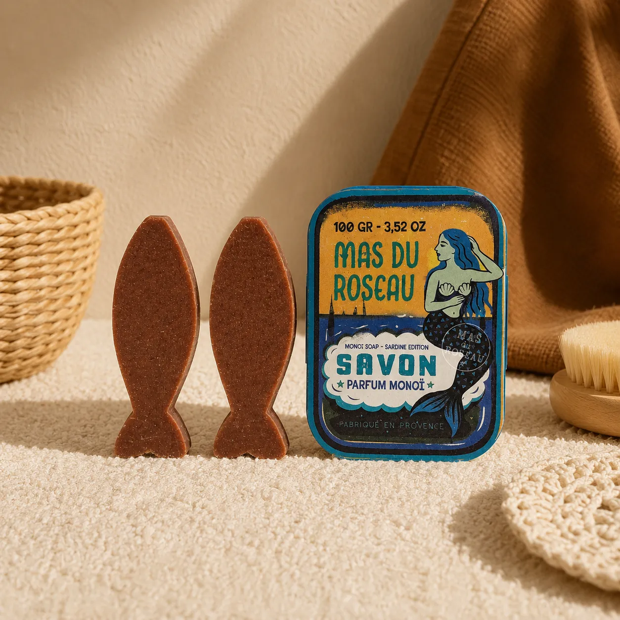 Mas du Roseau Pépites Sardine Monoï savon solide boîte 2 pièces