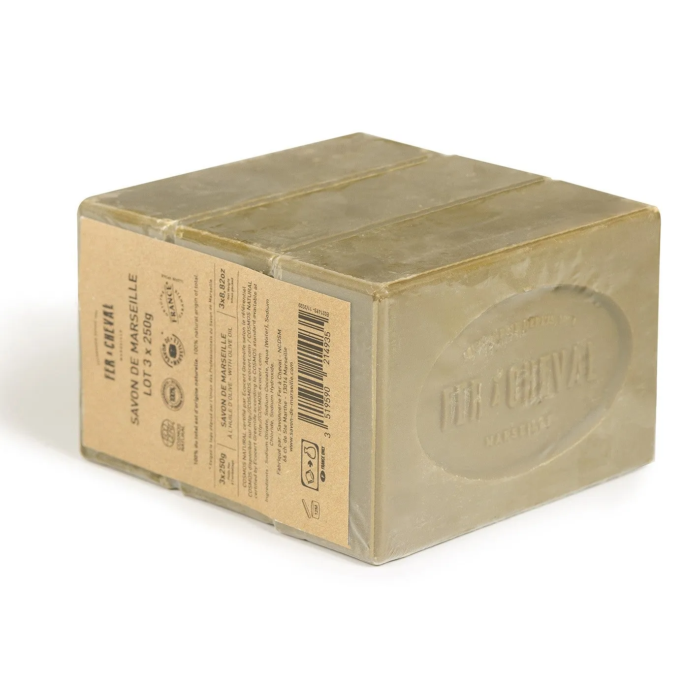 Savonnerie Fer à Cheval Pur Olive lot 3x250g savon de Marseille extra pur
