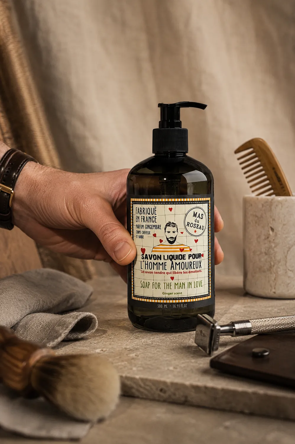 Mas du Roseau Just Men Savon liquide Homme Amoureux gingembre