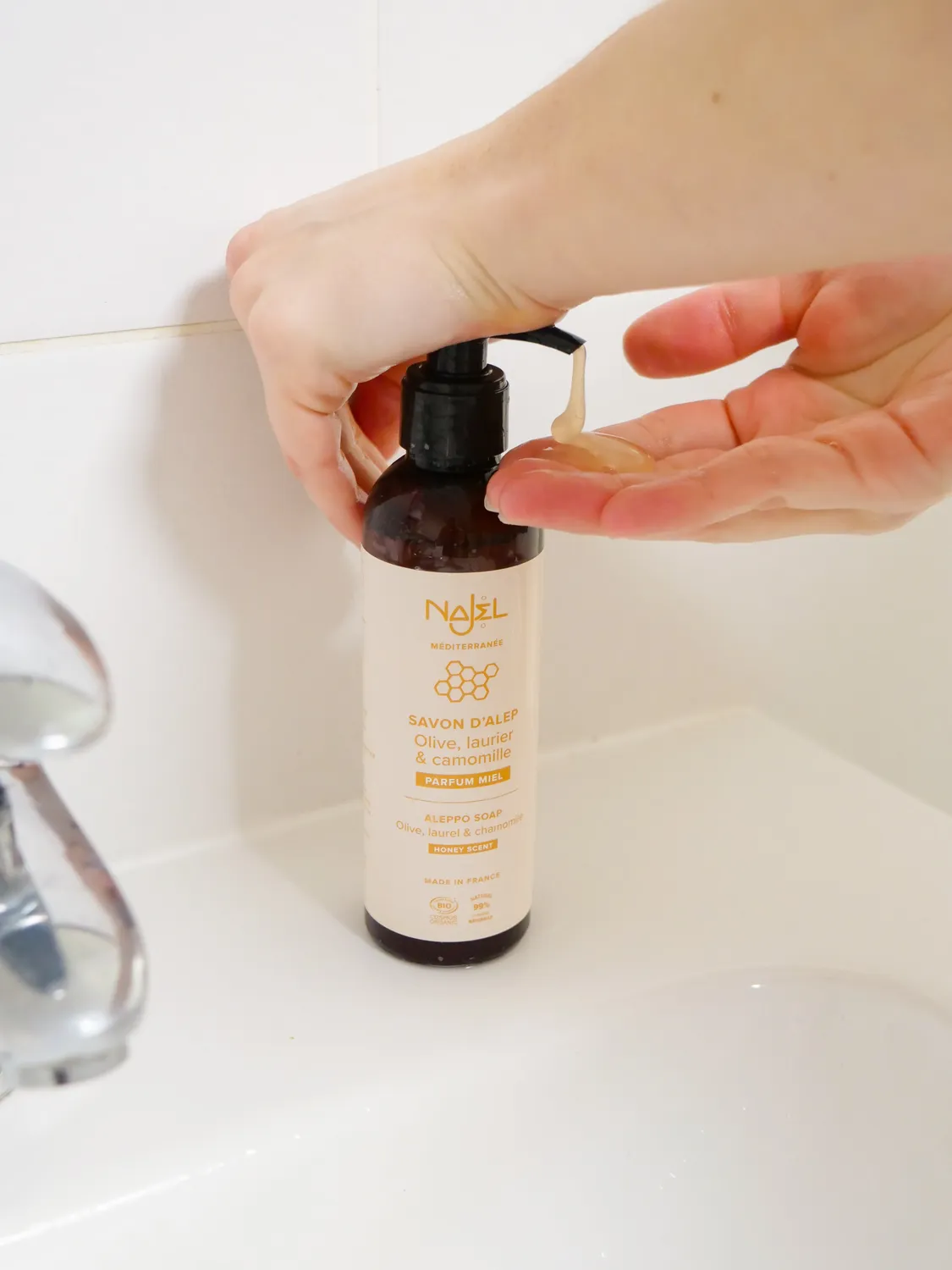 Najel savon d’Alep liquide miel 200ml peaux normales