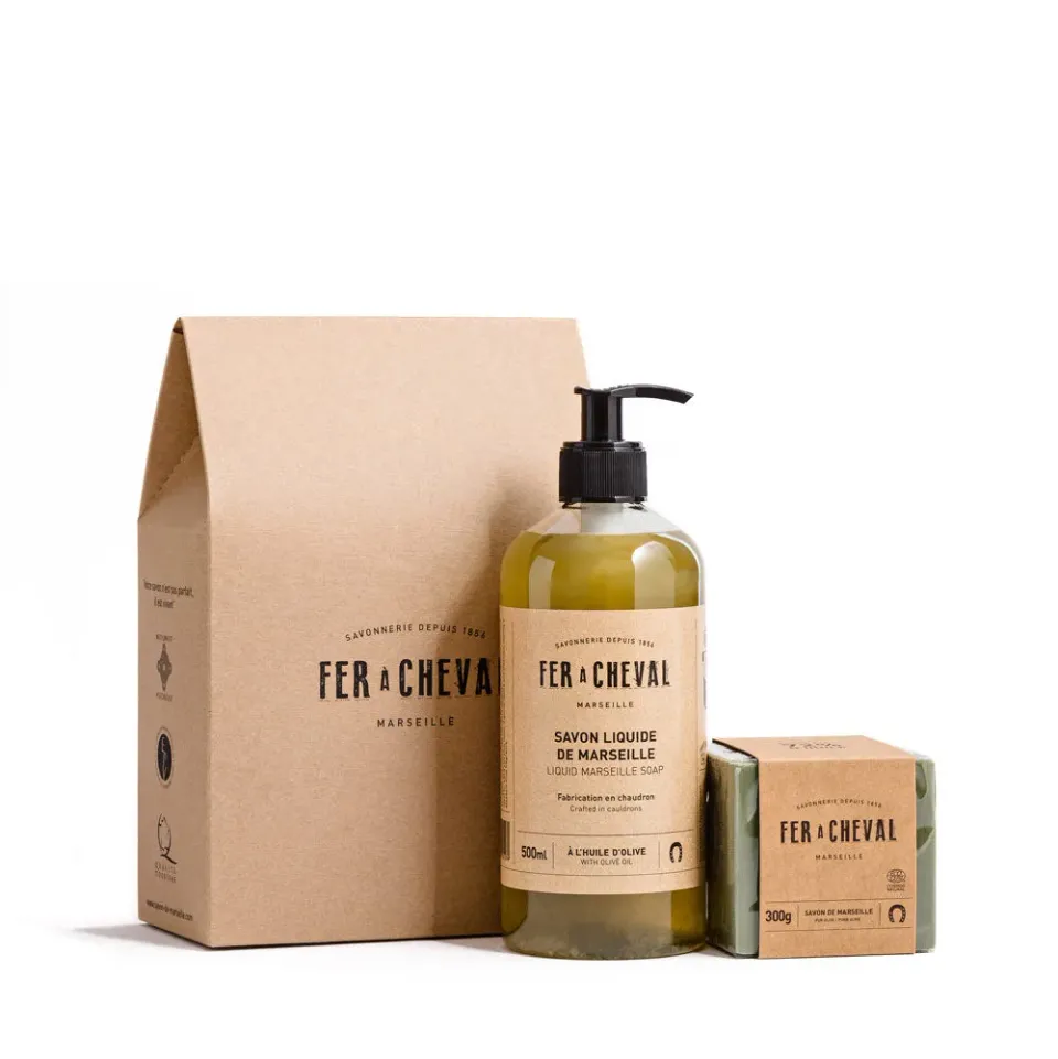 Savonnerie Fer à Cheval Savons Marseille Pur Olive coffret liquide cube