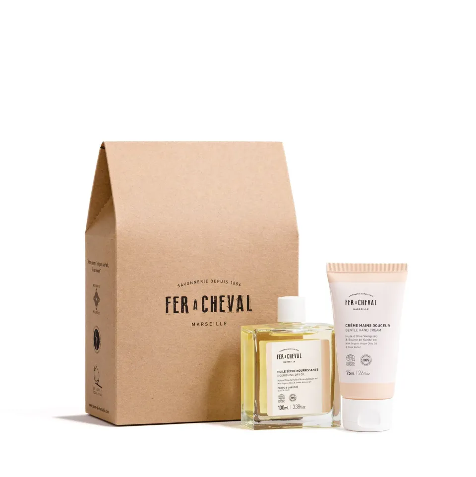 Savonnerie Fer à Cheval Duo Huile Sèche Crème Mains coffret lait d'avoine