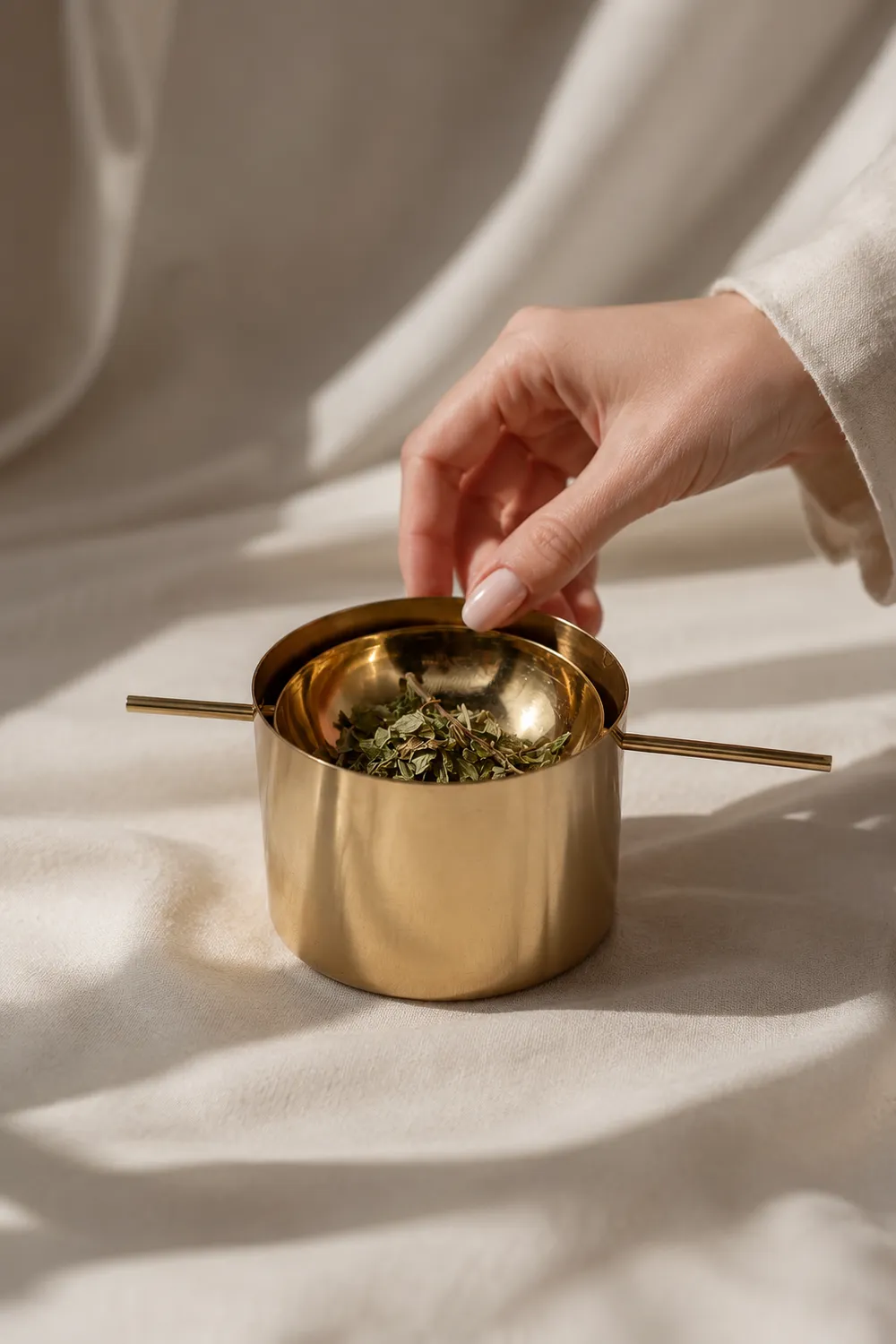 Mas du Roseau Pachamama brûleur à herbes métal doré
