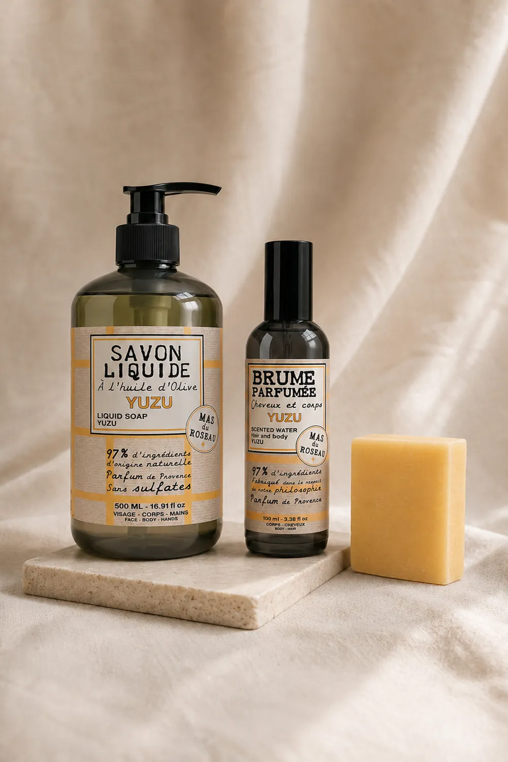 Mas du Roseau Philosophie Yuzu coffret savon brume citronné