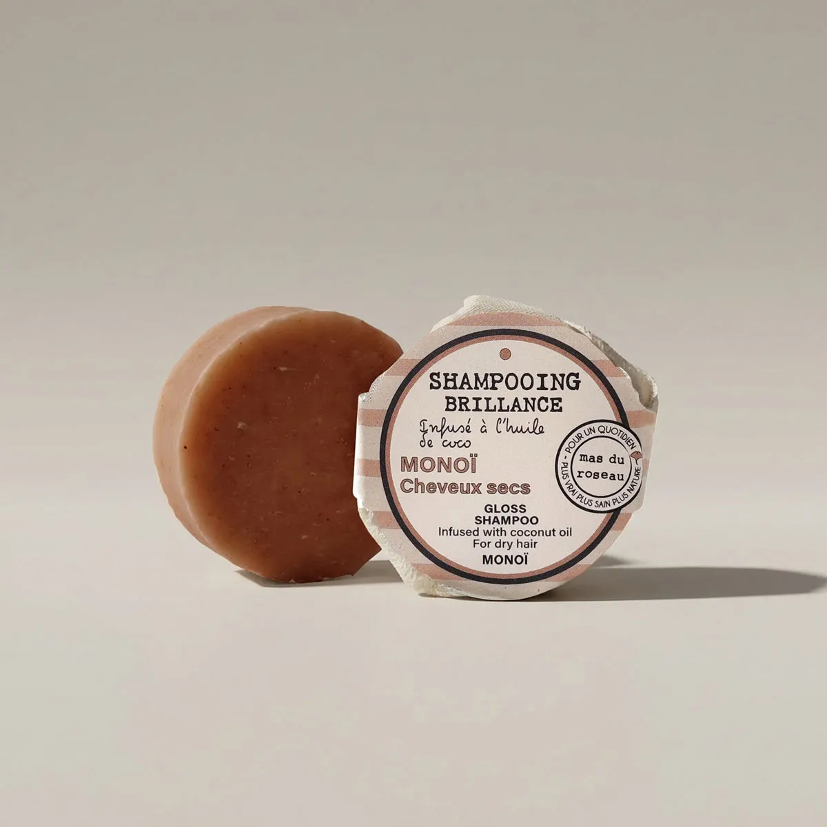 Mas du Roseau Philosophie Brillance Monoï shampoing solide cheveux secs