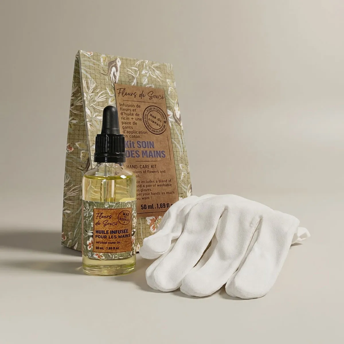 Mas du Roseau Infusions Fleurs de souci kit huile mains gants
