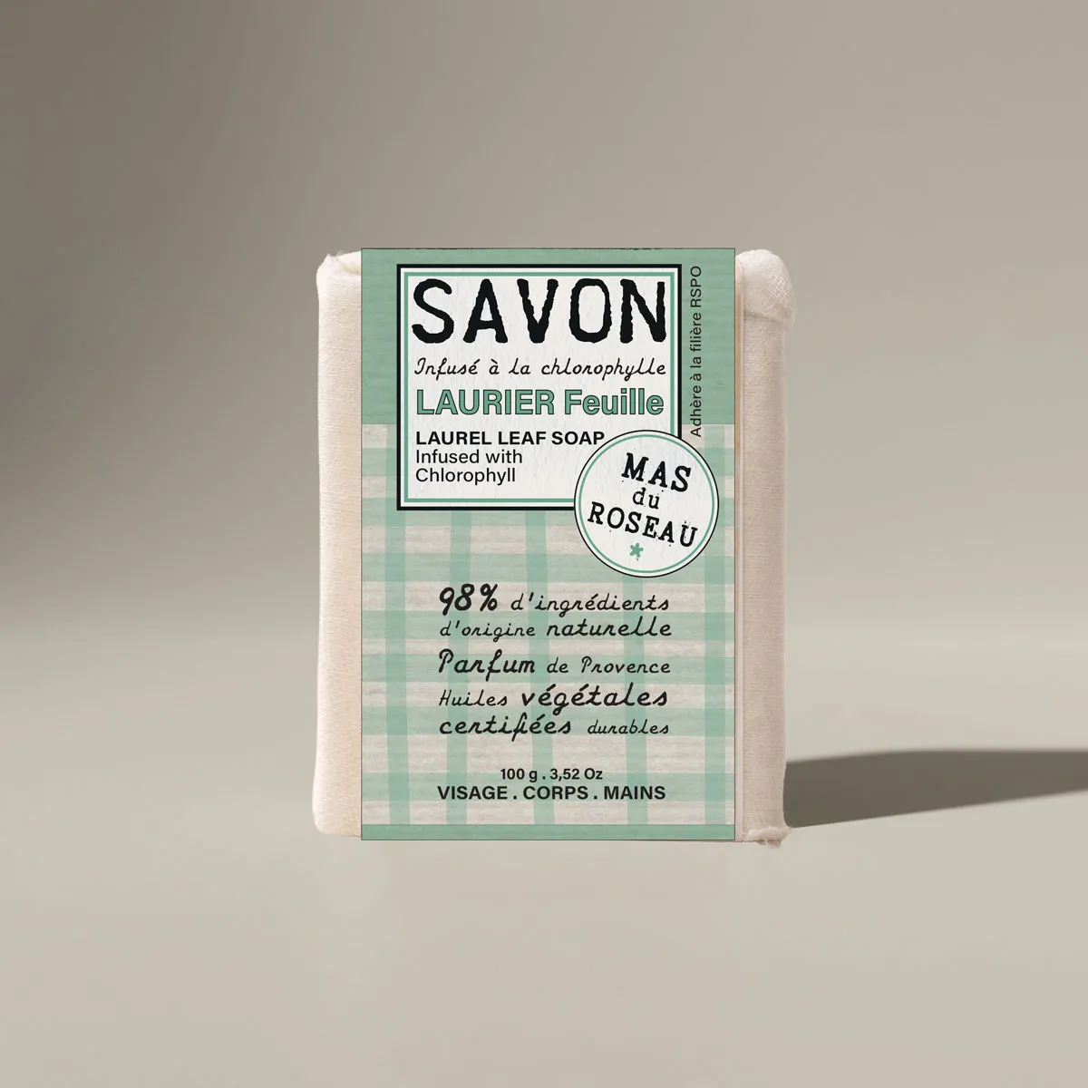 Mas du Roseau Philosophie savon solide Laurier Feuille tonique