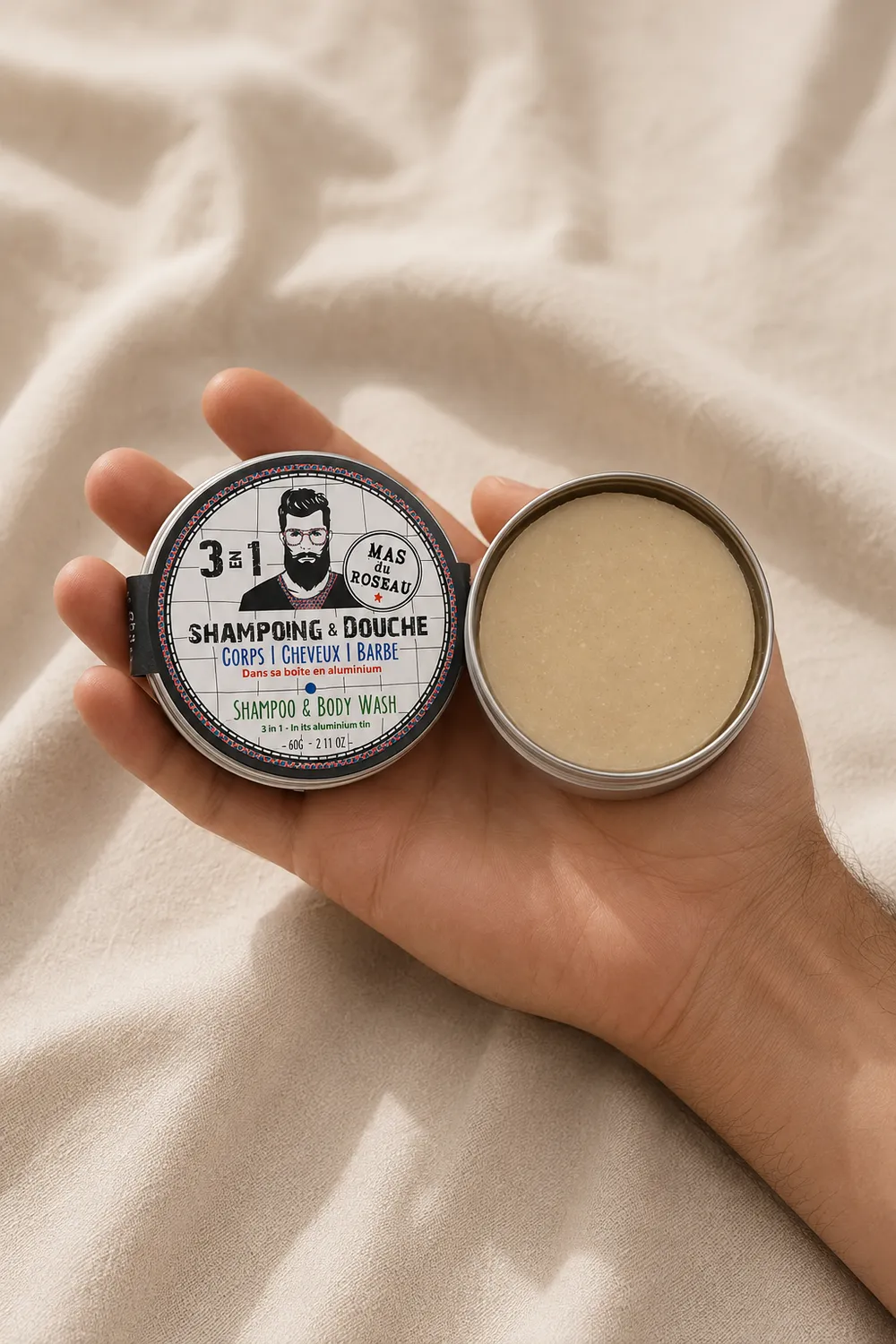 Mas du Roseau Just Men Savon du Voyageur 3 en 1 solide spiruline